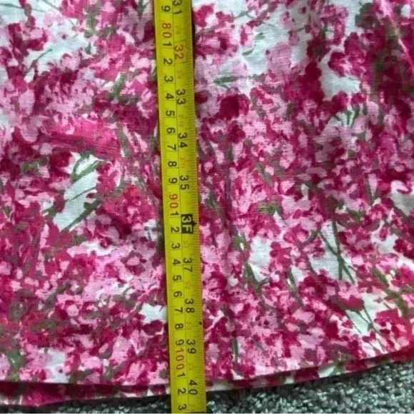 Talbots women's Linen 4 Sleeveless A Line Pink Floral Midi Dress Belted‎ Waist - Picture 14 of 14